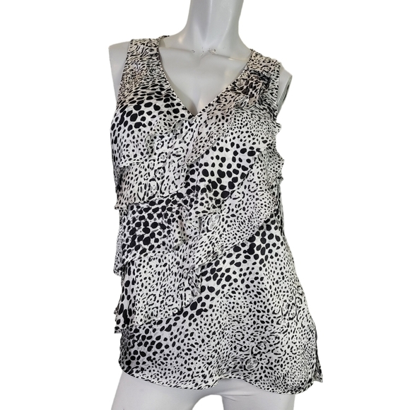 White House Black Market Tops - White House Black Market SZ L Tank Top Animal Print Ruffled Satin Sleeveless